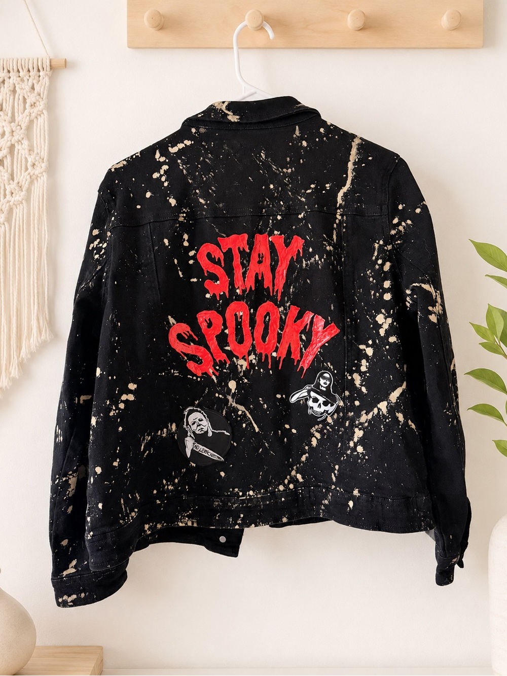 One Of A Kind Handmade Bleached Black Denim Horror Halloween Jacket